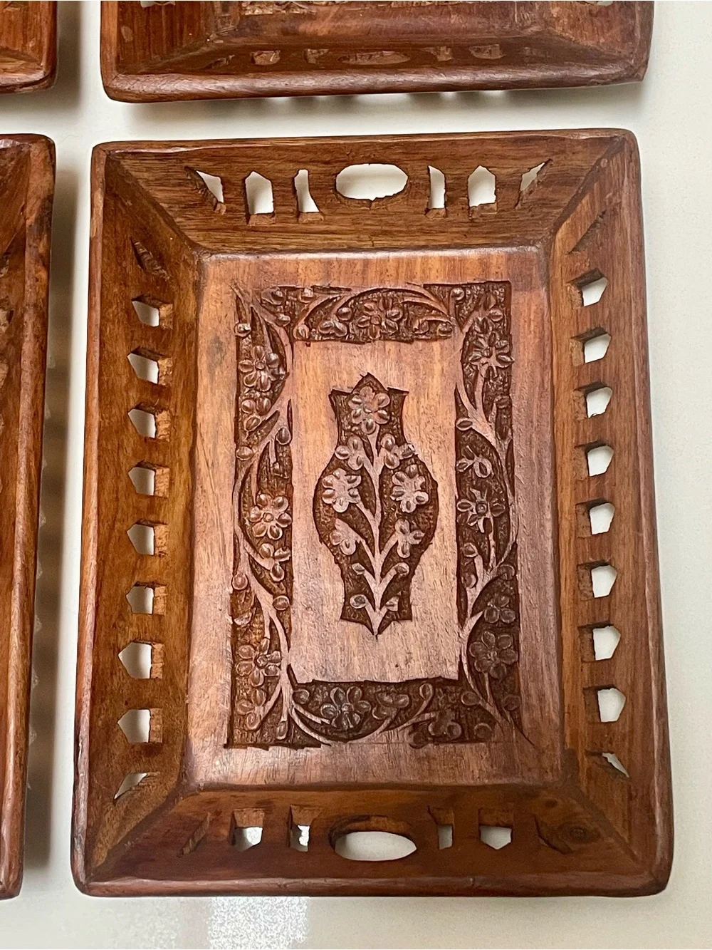 Hand-Carved Wooden Tray - Brown